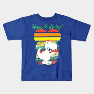 Happy Birthday! (white dinosaur COLOR heart) Kids T-Shirt